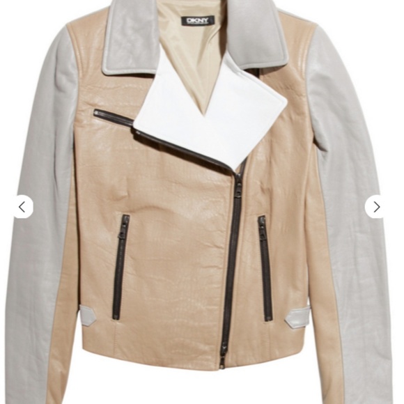 DKNY Color-Block Lamb Leather Biker Jacket - Picture 1 of 12